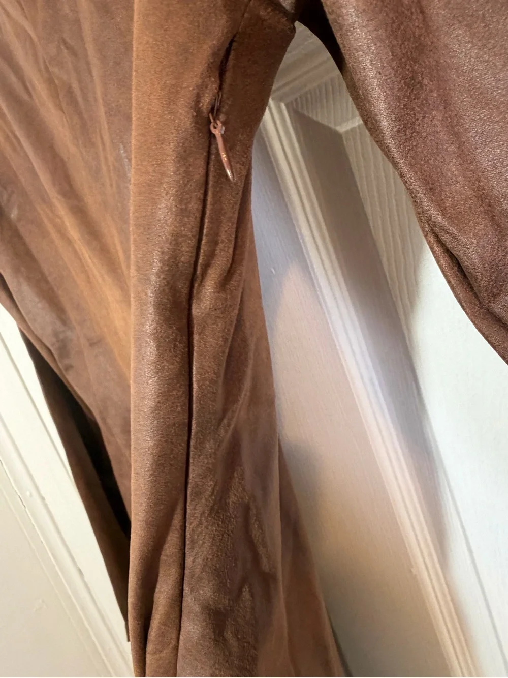 Long-Sleeve Brown Faux Suede Scoop Neck Dress - Picture 4 of 6